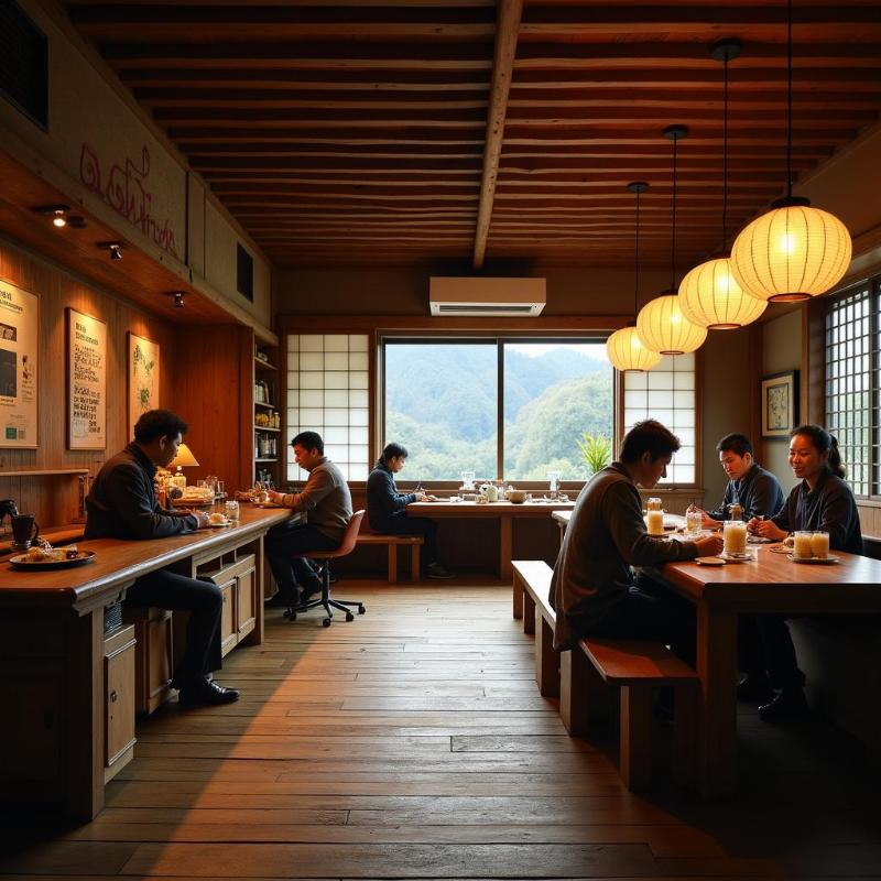 Quán trà Amasake Chaya cổ kính ở Hakone, với kiến trúc truyền thống Nhật Bản, nơi du khách có thể thưởng thức đồ uống Amasake ấm nóng và các món bánh mochi, mang đến trải nghiệm văn hóa độc đáo