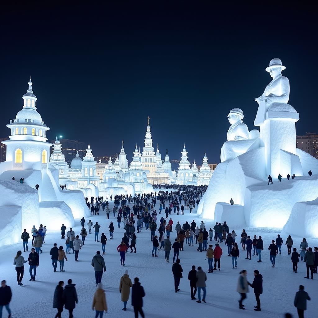 Hinh anh tuyet dep ve le hoi tuyet Sapporo voi nhung buc tuong tuyet khong lo