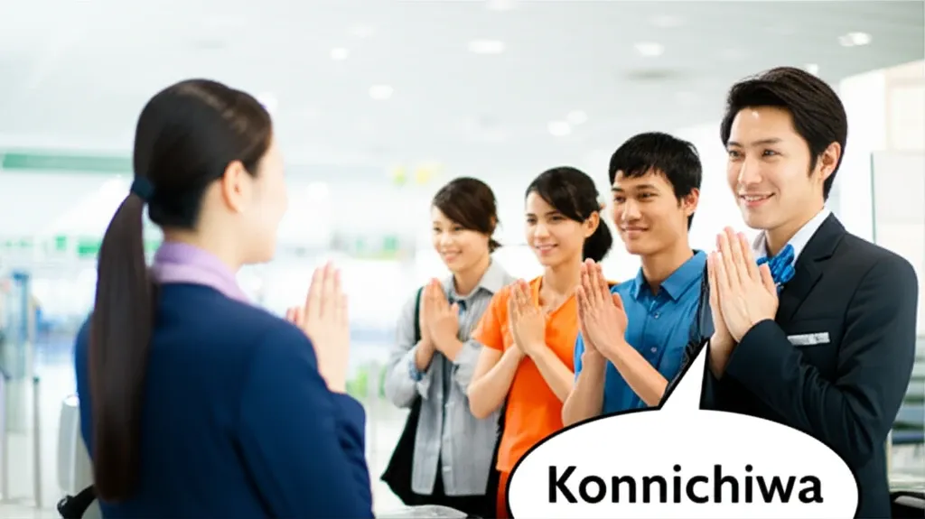 Khách du lịch Việt chào hỏi nhân viên sân bay Nhật Bản bằng tiếng Nhật.