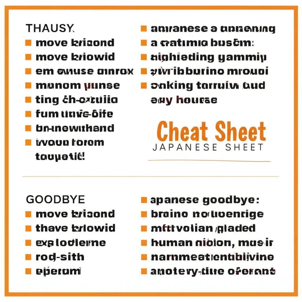 Một tờ cheat sheet tóm tắt các câu tạm biệt tiếng Nhật cơ bản và ngữ cảnh sử dụng cho khách du lịch.
