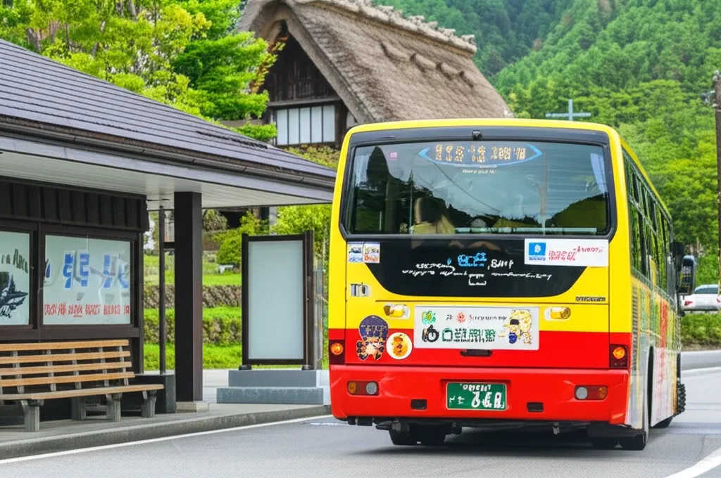 Hình ảnh xe buýt đưa đón khách du lịch đến Làng Cổ Gassho-mura.