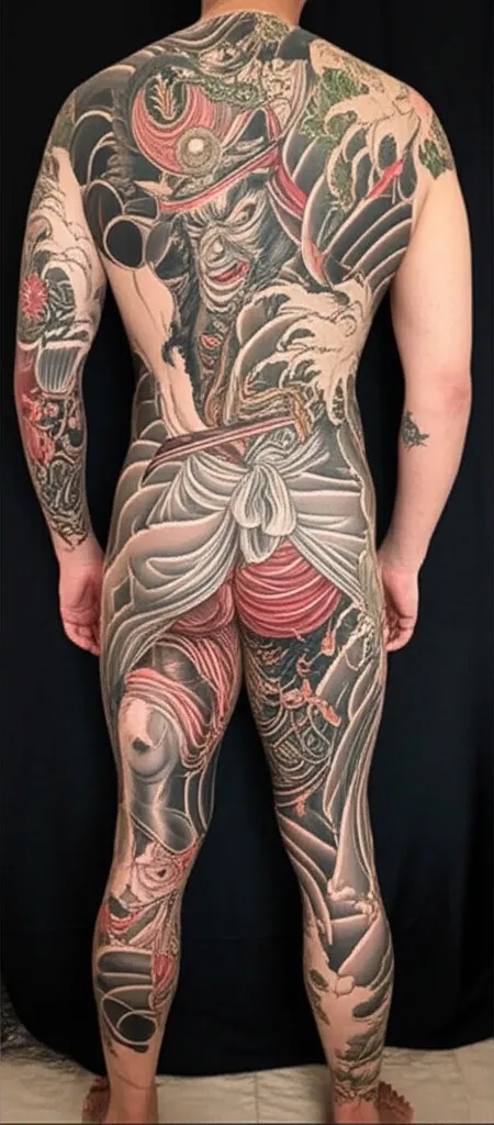 Hình xăm Samurai và mặt quỷ Hannya Nhật cổ full lưng đầy kịch tính