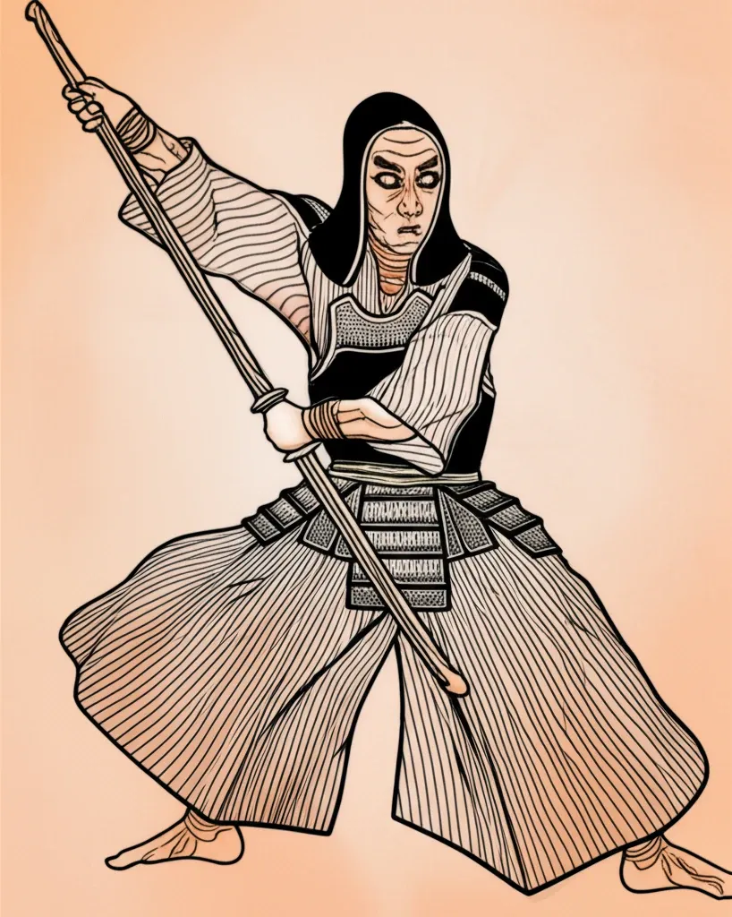 Hình xăm Samurai đang tập Kendo, biểu tượng của sự kỷ luật và rèn luyện.