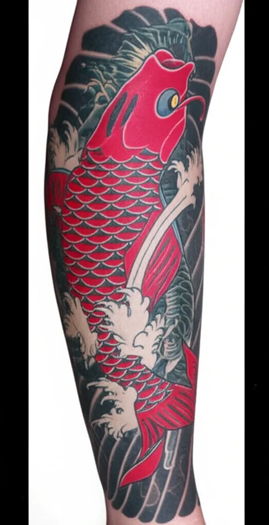 Hình xăm vòng tay cá chép Koi và rồng Nhật, tượng trưng cho nghị lực và quyền năng