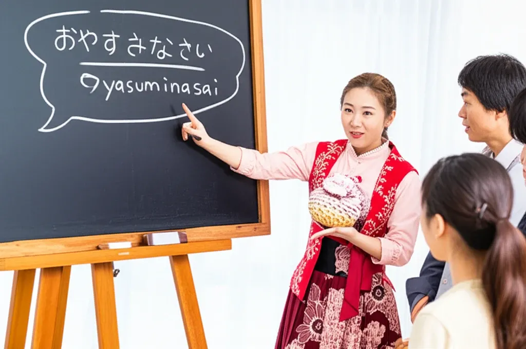 Người hướng dẫn du lịch Nhật Bản chỉ cách phát âm chuẩn các câu chúc ngủ ngon tiếng Nhật cho du khách Việt