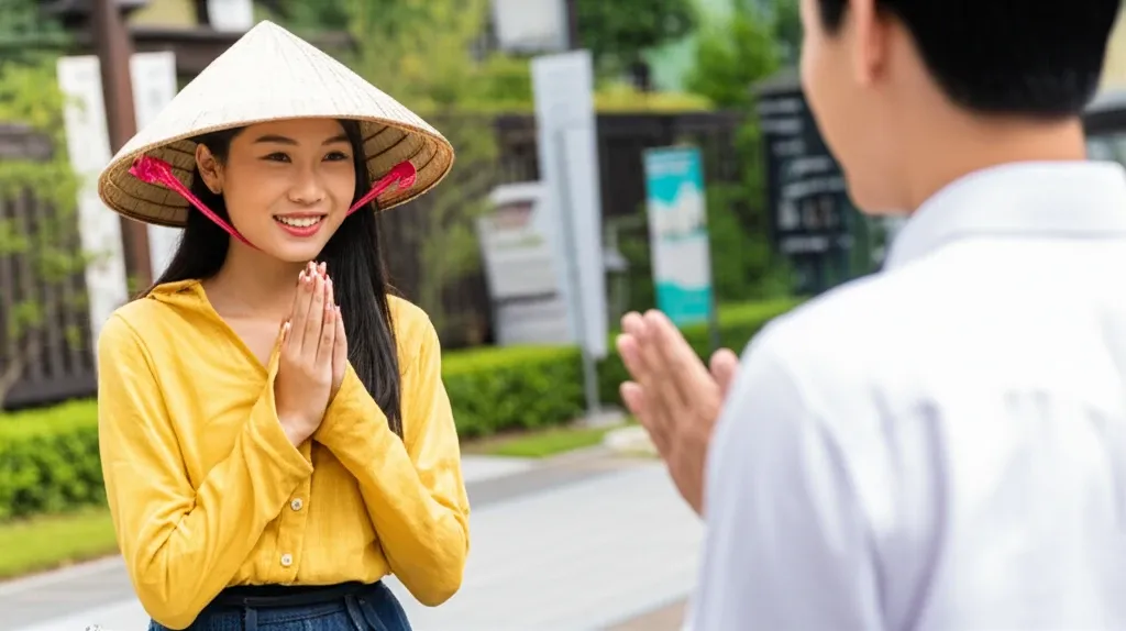 Du khách Việt tự tin chào tạm biệt lịch sự bằng tiếng Nhật với người dân địa phương.