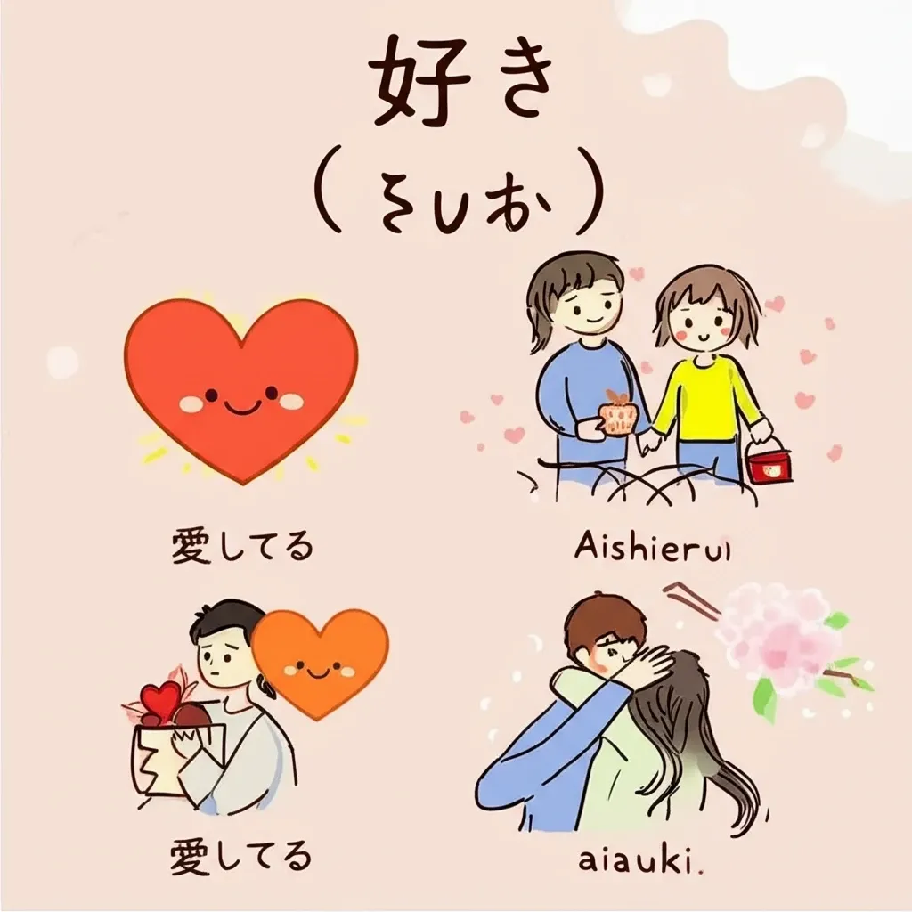 Hình ảnh minh họa các cách thể hiện tình cảm trong tiếng Nhật, tối ưu SEO